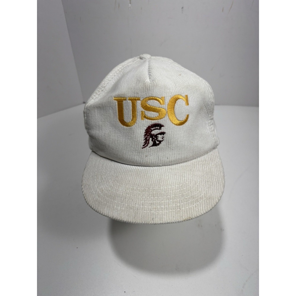 VINTAGE USC TROJANS FOOTBALL SNAPBACK HAT CAP‎ White CORDUROY